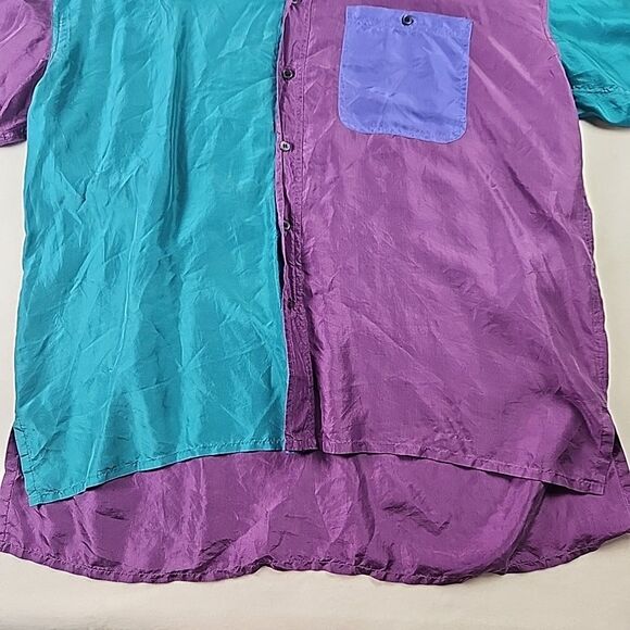 VTG 90's Opus 100% Silk Colorblock Button Down Shirt Large Retro Y2K Club - Picture 5 of 9